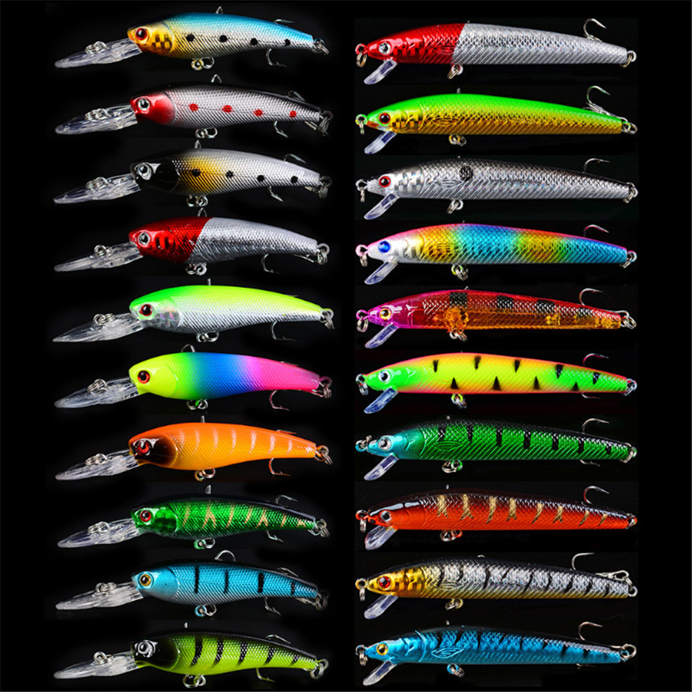 Fishing Lure Crankbait - 20ピース/ロットミノー釣りルアーセットバスフレッシュ塩水フローティング3D目ワブラータックルハード餌クランクベイトのペスカキットセット