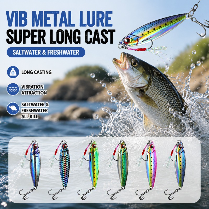 Fishing Lure Blade Bait - 3Dプリント金属製VIBフィッシングルアー遠投ブレードベイト海水淡水人工ジグバスパーチトラウト釣り用フック付き