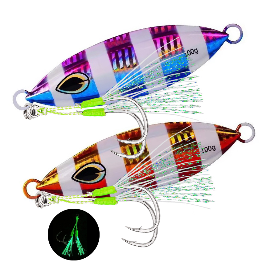 Fishing Lure Spoon - 1個 高品質メタル夜光スロージグ釣りルアー 40g 60g-200g 急速沈下 深海ボート釣り