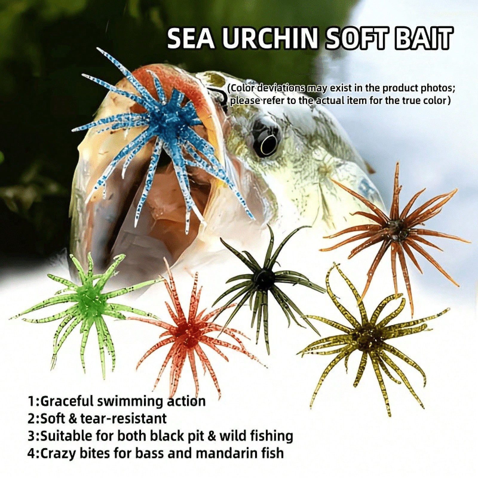 6個入り釣り用ウニ型ソフトルアー、TPE素材製、リアルな多色 - Fishing Lure Soft Plastic のレビューと価格
