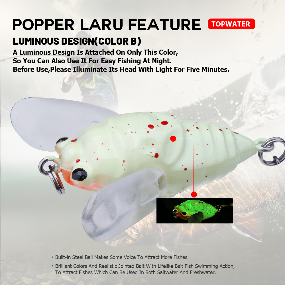 アゴイ-翼のあるポッパールアー,リアルな人工餌,ピカダ,暗闇 - Fishing Lure Popper のレビューと価格