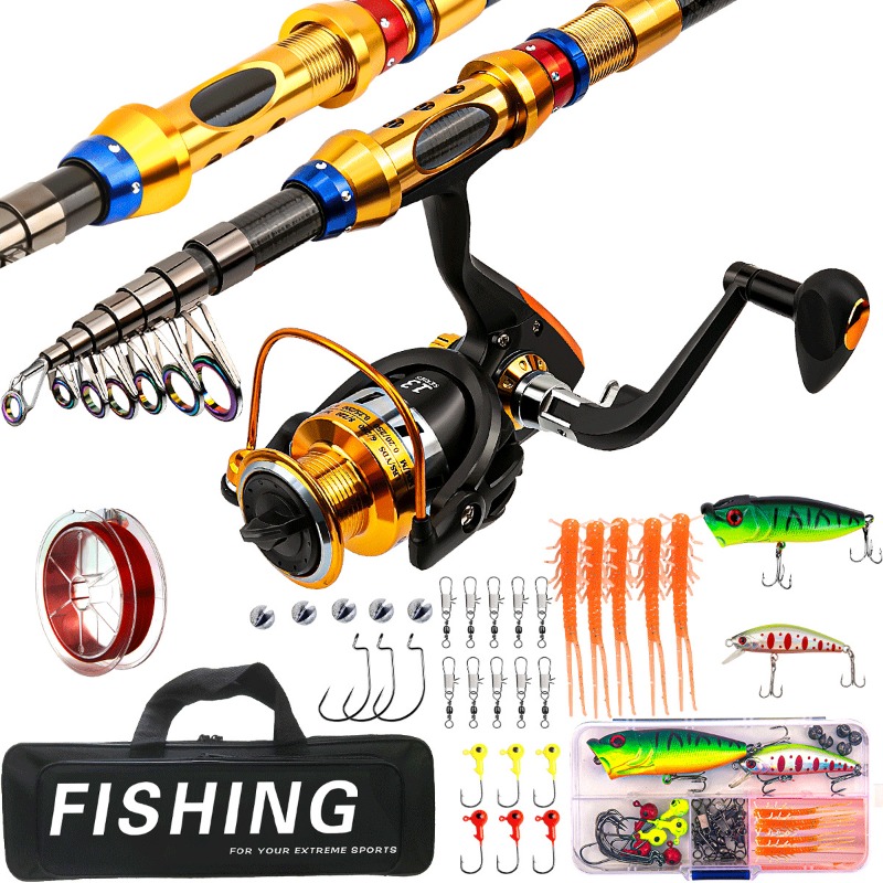 携帯用カーボンファイバー製伸縮式釣り竿とリールのフルキット、 - Fishing Lure Kit のレビューと価格
