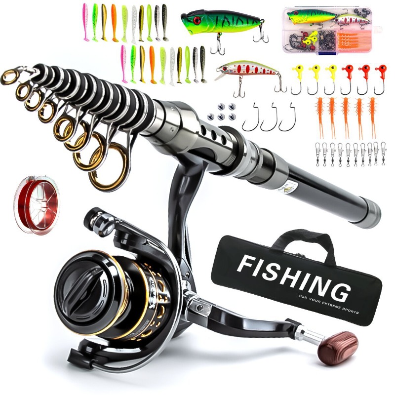 カーボンファイバー製伸縮式釣り竿リールコンボフルキット、シミ - Fishing Lure Kit のレビューと価格